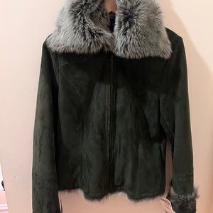 Zip Up Green Lambskin Shearling Jacket